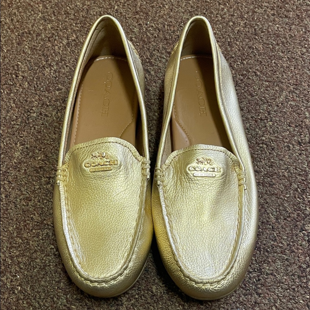 Coach Metallic Gold Mary Lock Up Leather Loafers Women’s 9.5 - Unworn!